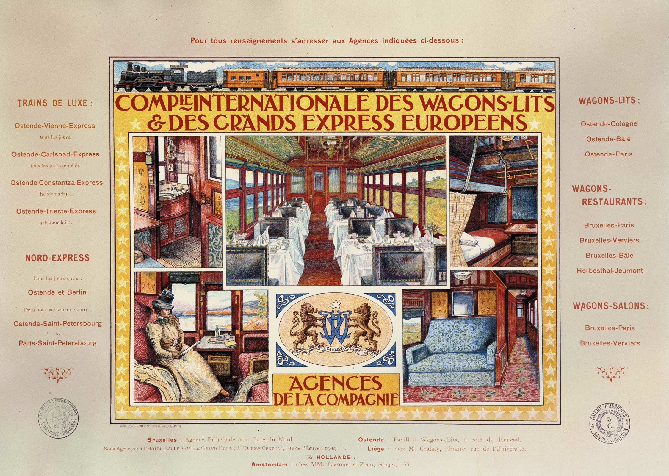 3730.Wagons Lits Train de Luxe Poster.Railroad interior design decor wall art 